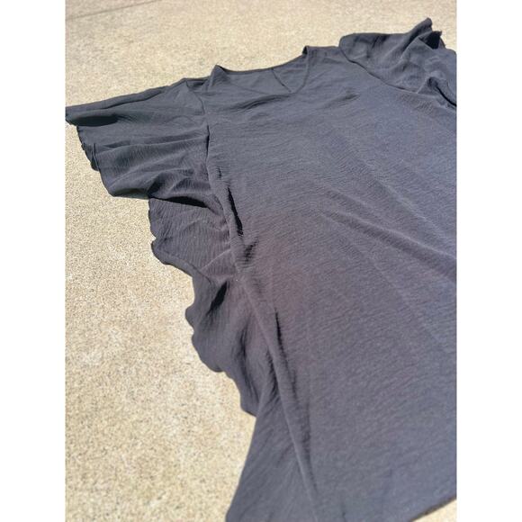 Shein Dress Women Size Medium Black V-Neck Short Sleeve Mini Ruffle Trim Casual - Picture 2 of 5